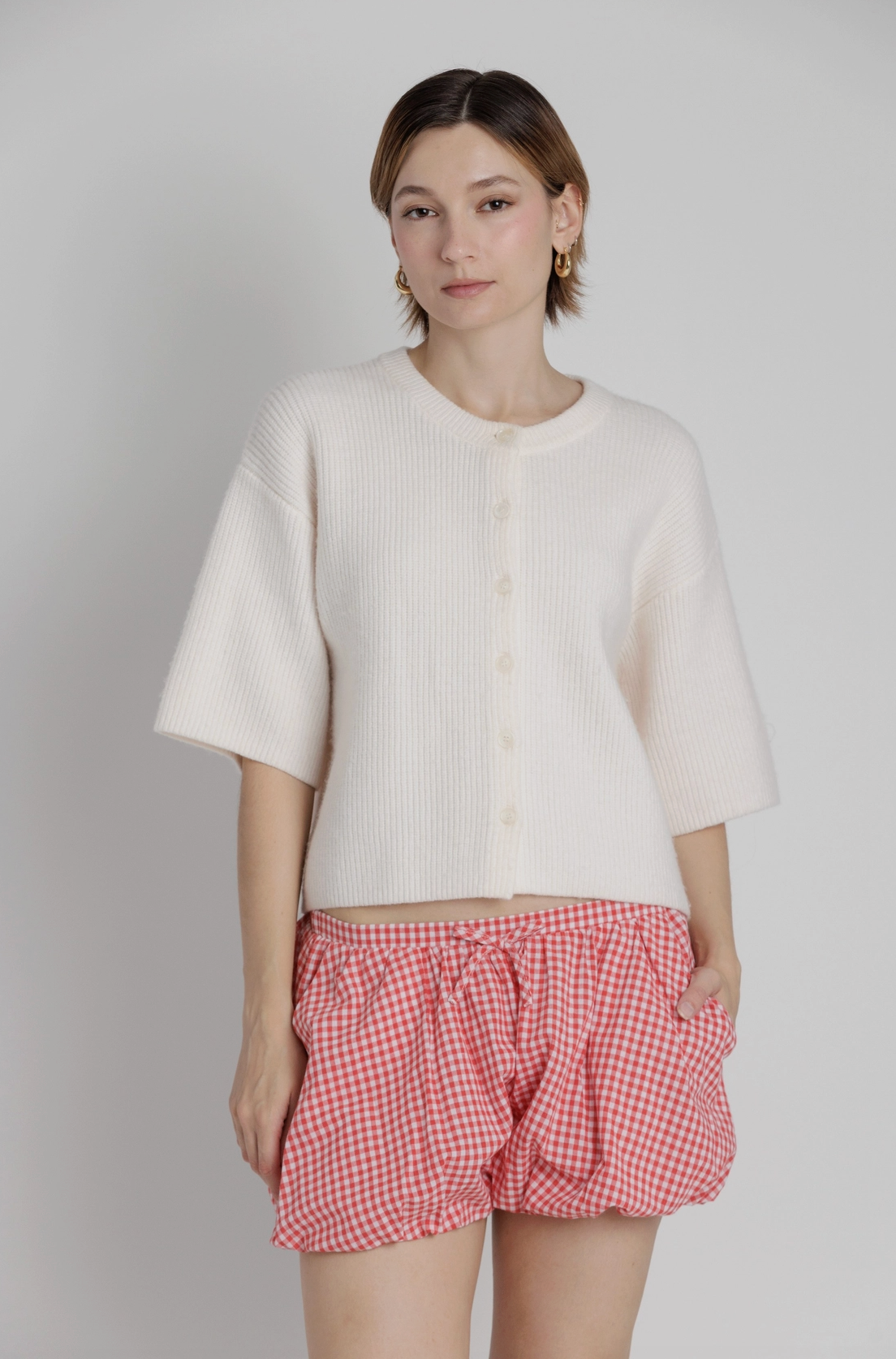Short Sleeve Knit Cardigan