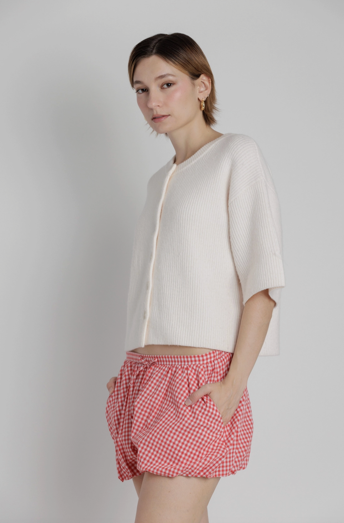 Short Sleeve Knit Cardigan