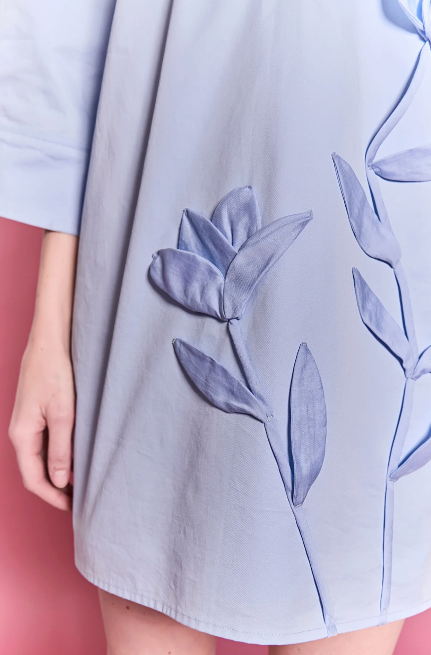 Floral Applique Shirt Mini Dress