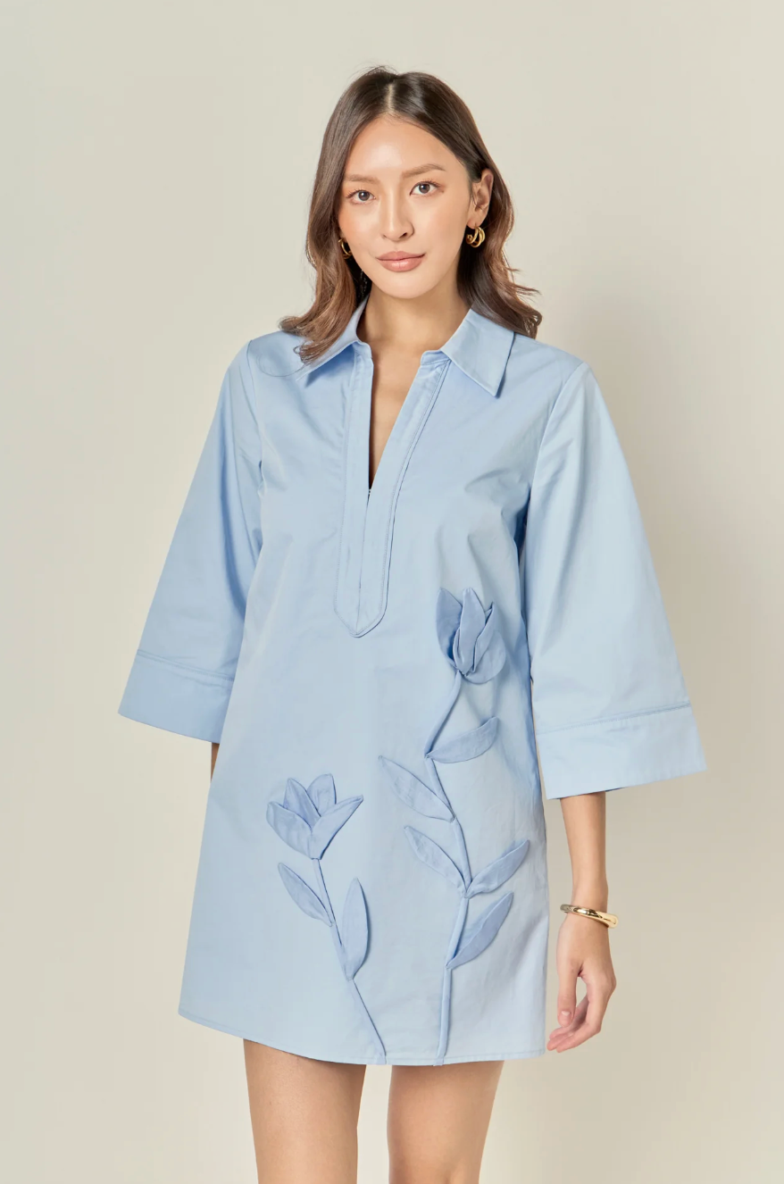 Floral Applique Shirt Mini Dress