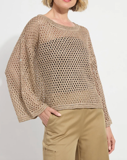 Bailey Slouchy Net Mesh Knit in Raw Umber Sequins