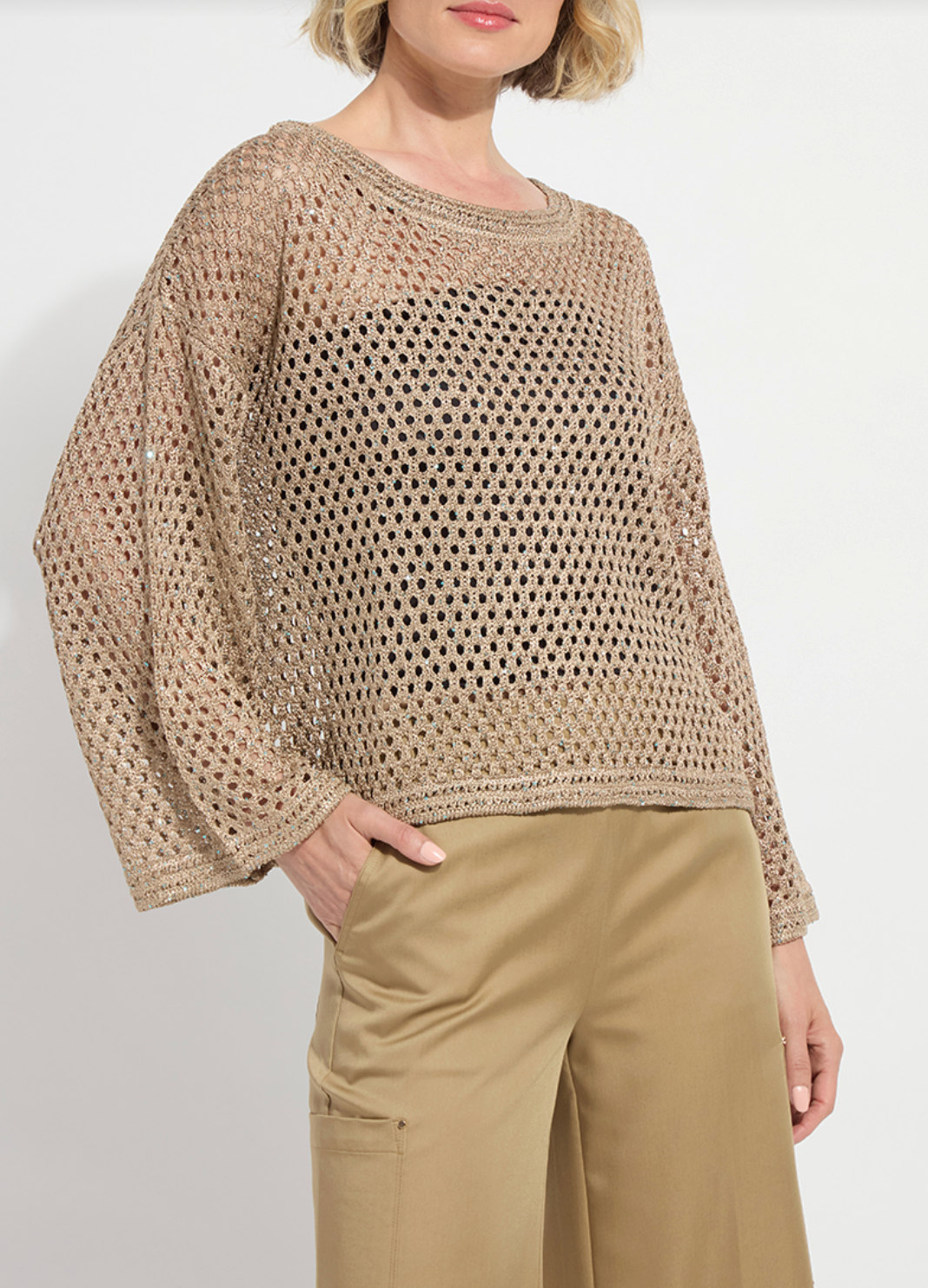 Bailey Slouchy Net Mesh Knit in Raw Umber Sequins