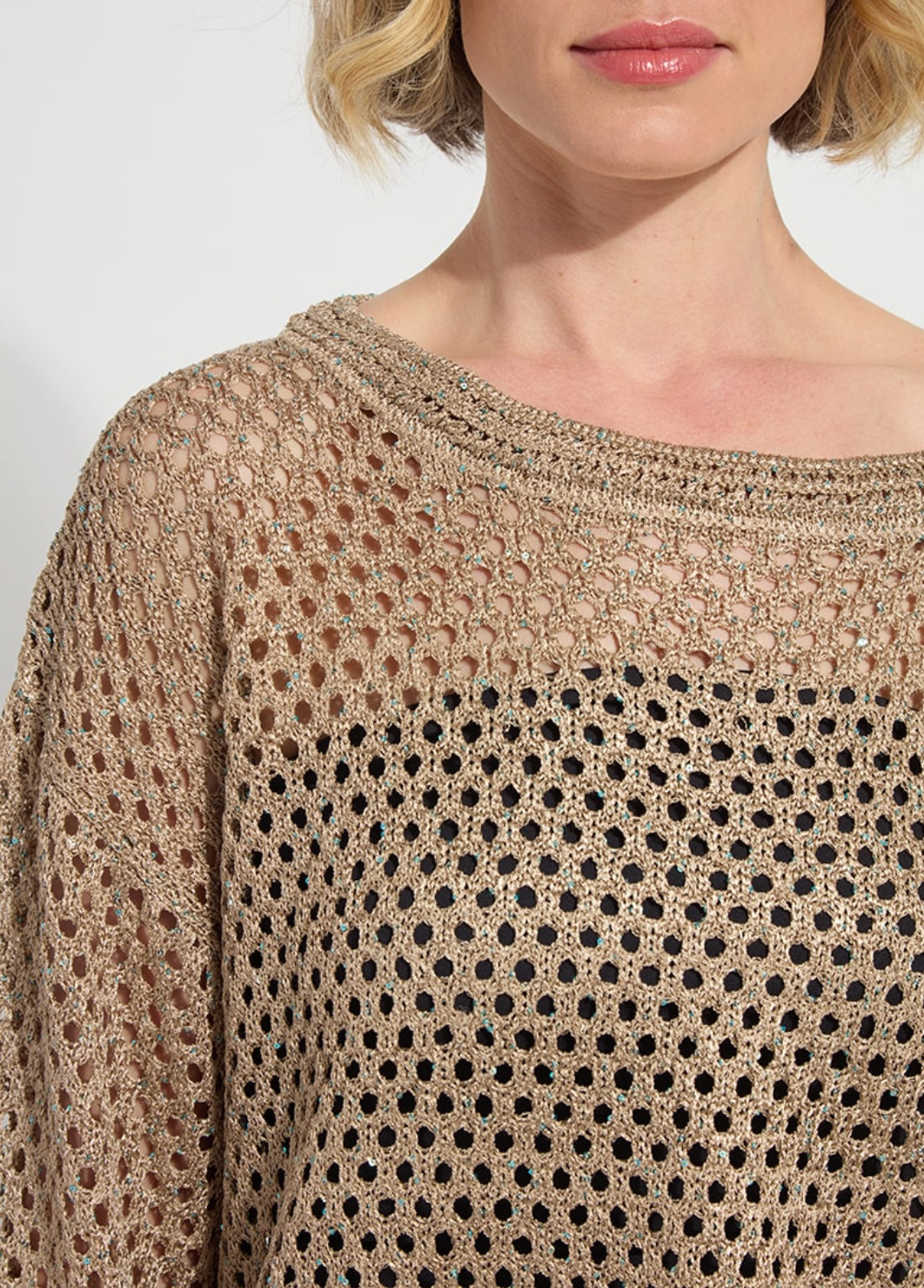 Bailey Slouchy Net Mesh Knit in Raw Umber Sequins