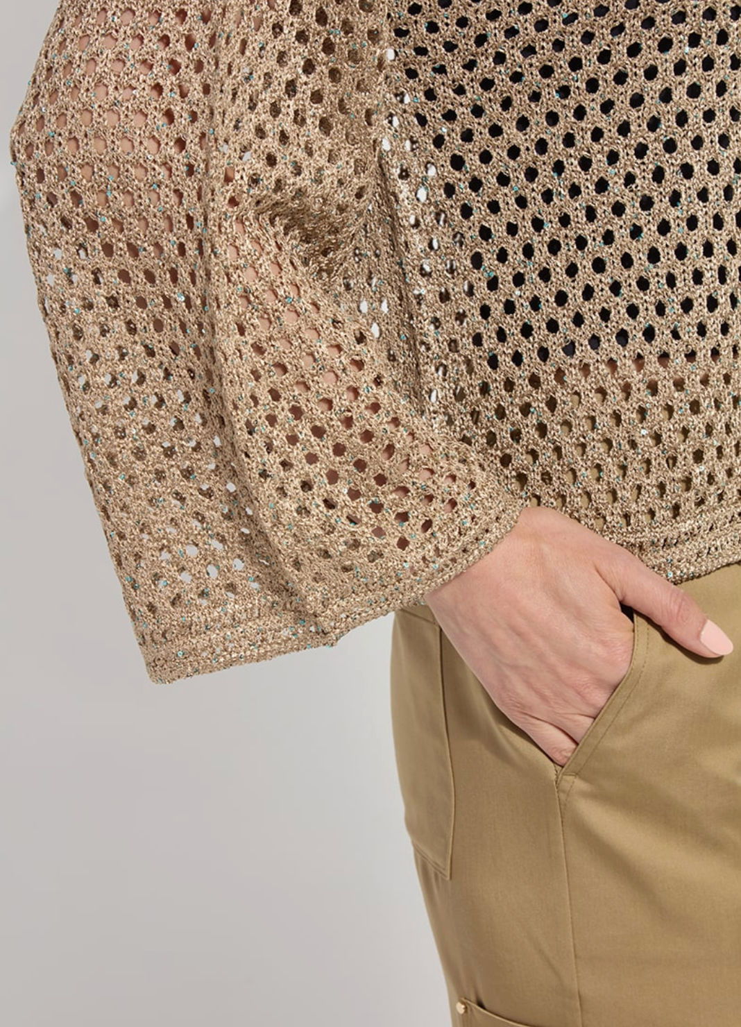 Bailey Slouchy Net Mesh Knit in Raw Umber Sequins