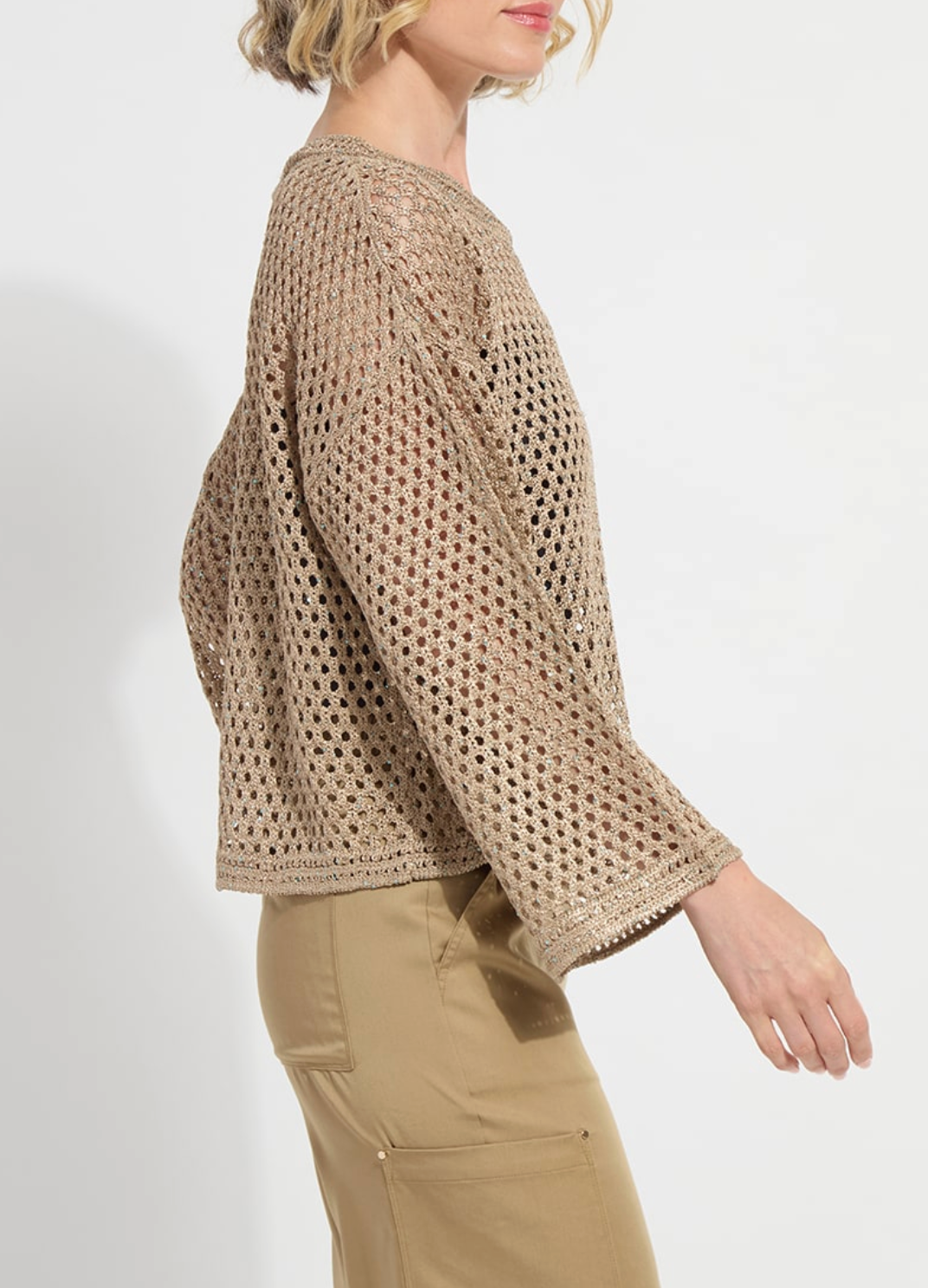 Bailey Slouchy Net Mesh Knit in Raw Umber Sequins