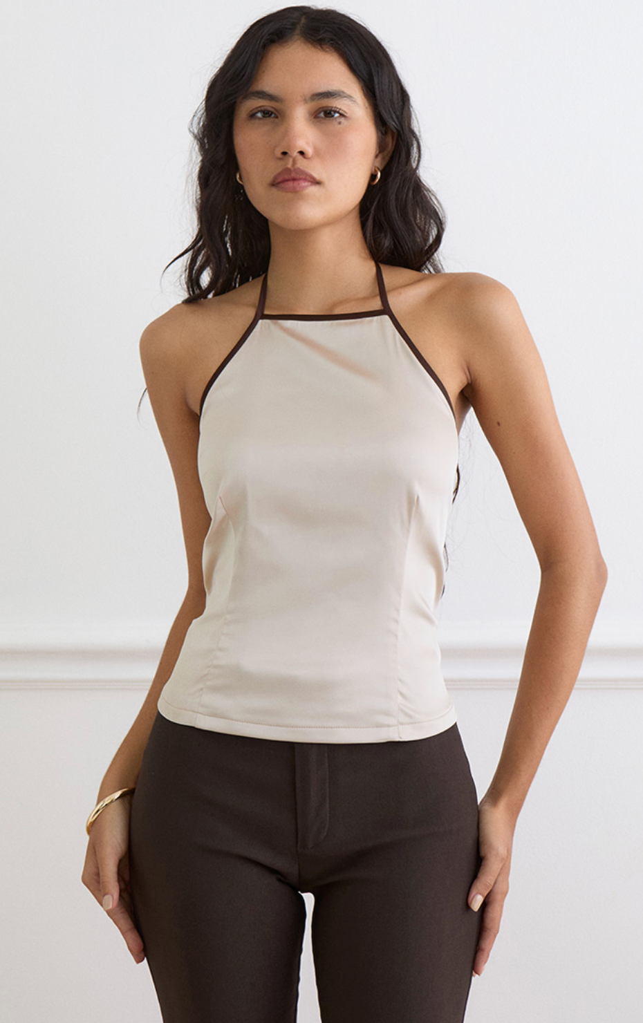 Rovania Backless Halter Satin Top