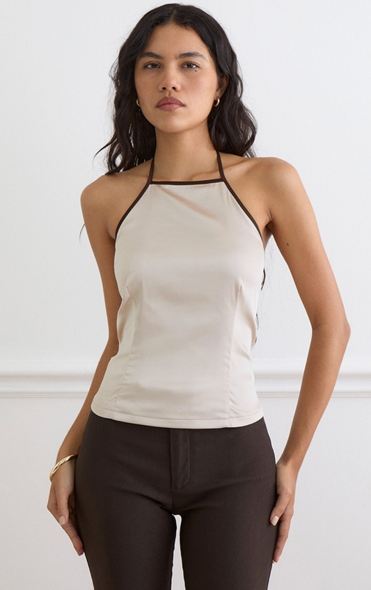Rovania Backless Halter Satin Top