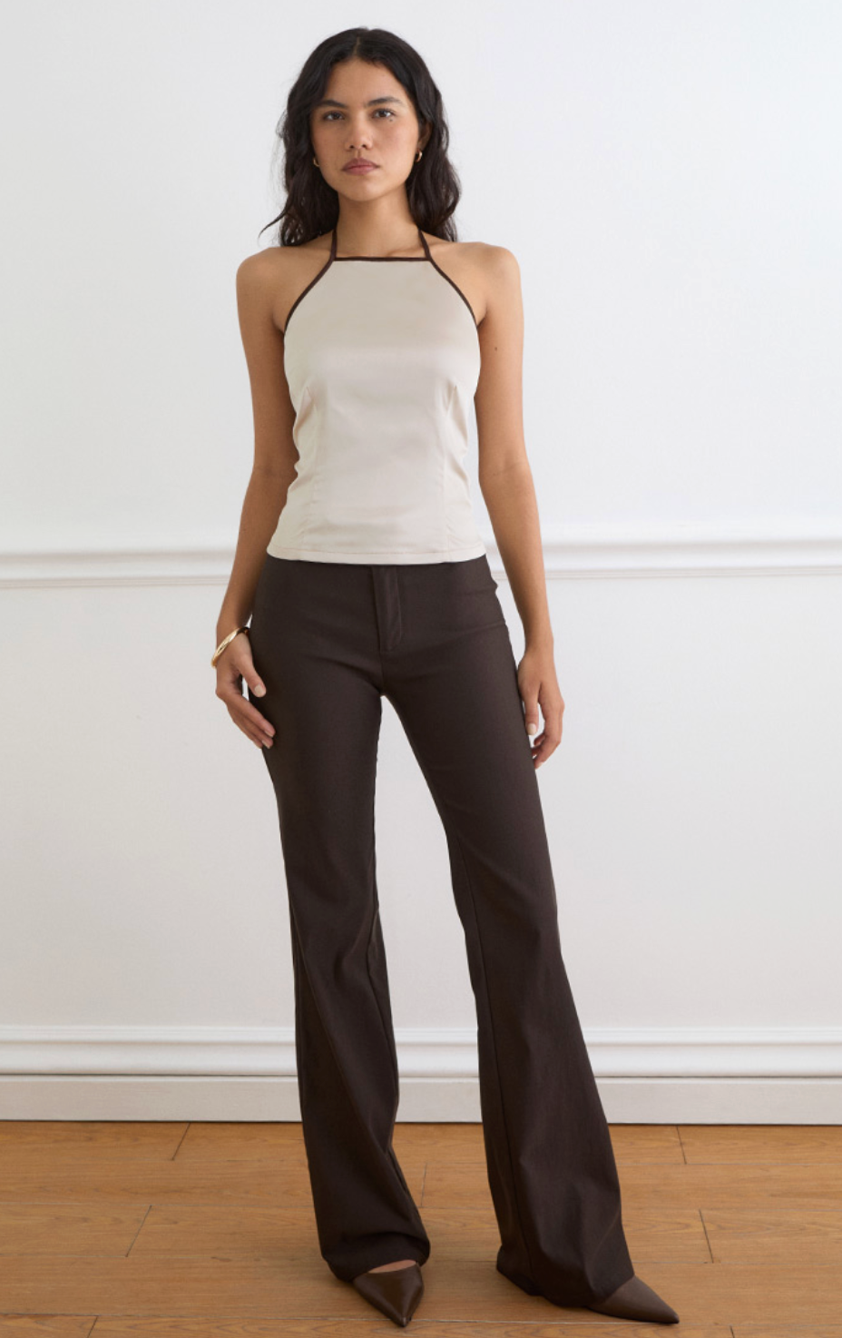 Rovania Backless Halter Satin Top