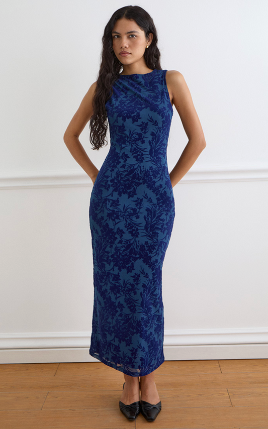 Midnight Leaf Flock Ventura Maxi Dress
