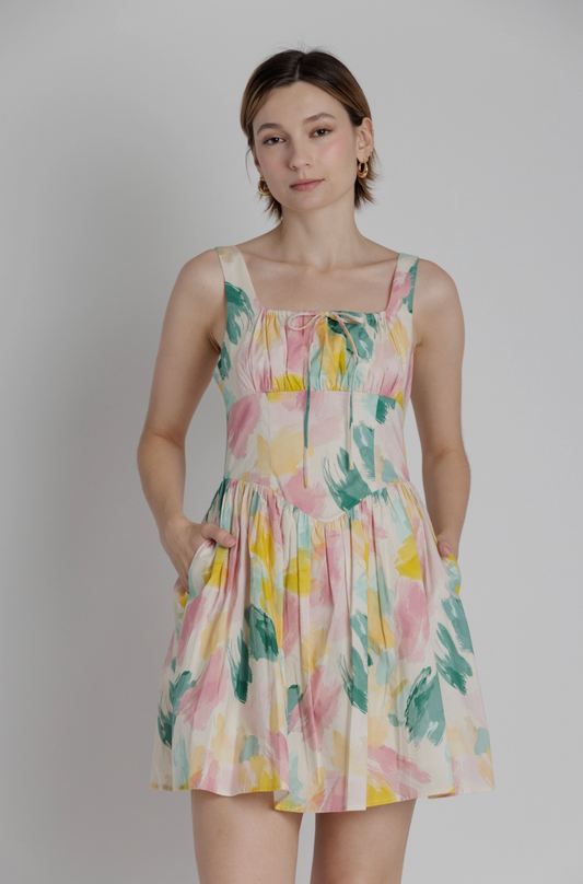 Watercolor Mini Dress w/ Ties