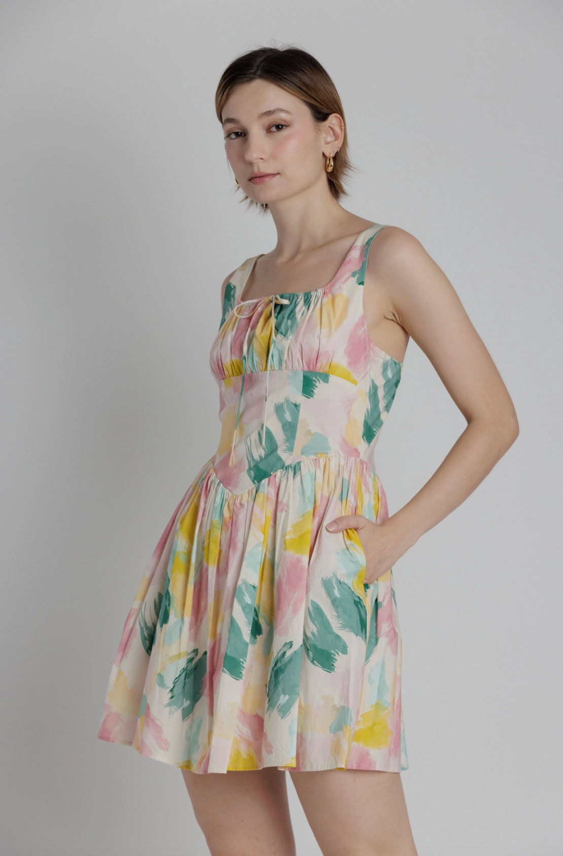 Watercolor Mini Dress w/ Ties