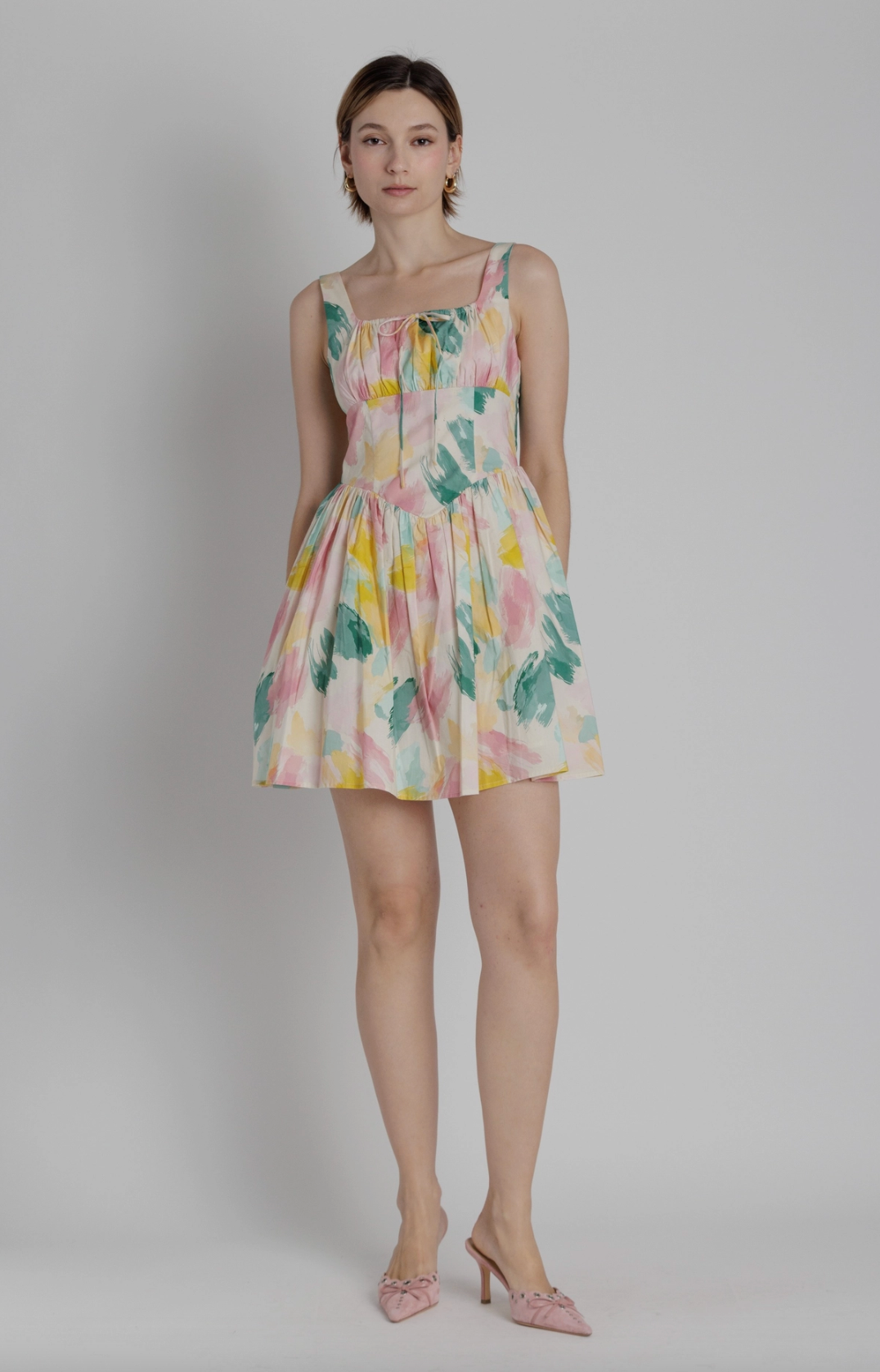 Watercolor Mini Dress w/ Ties