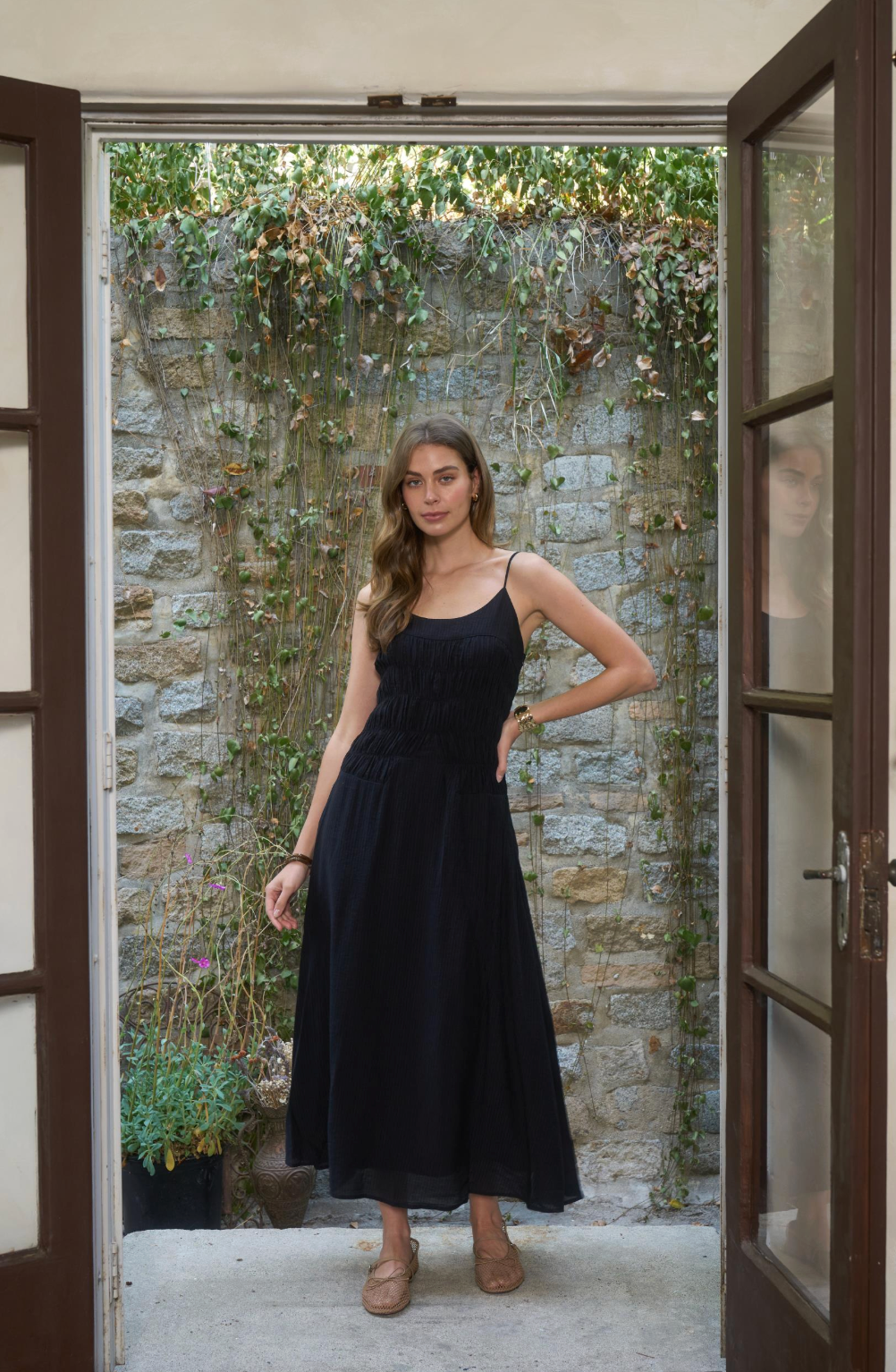 Illiana Black Spaghetti Strap Midi Dress