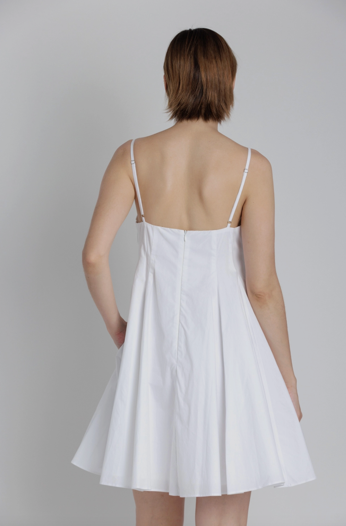 Pleated Poplin Mini Dress w/ Ties