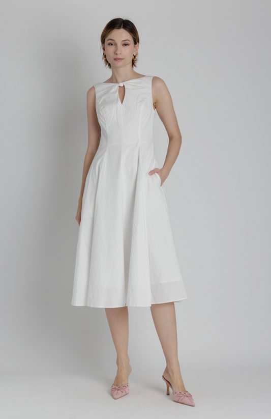 Poplin Keyhole Midi Dress