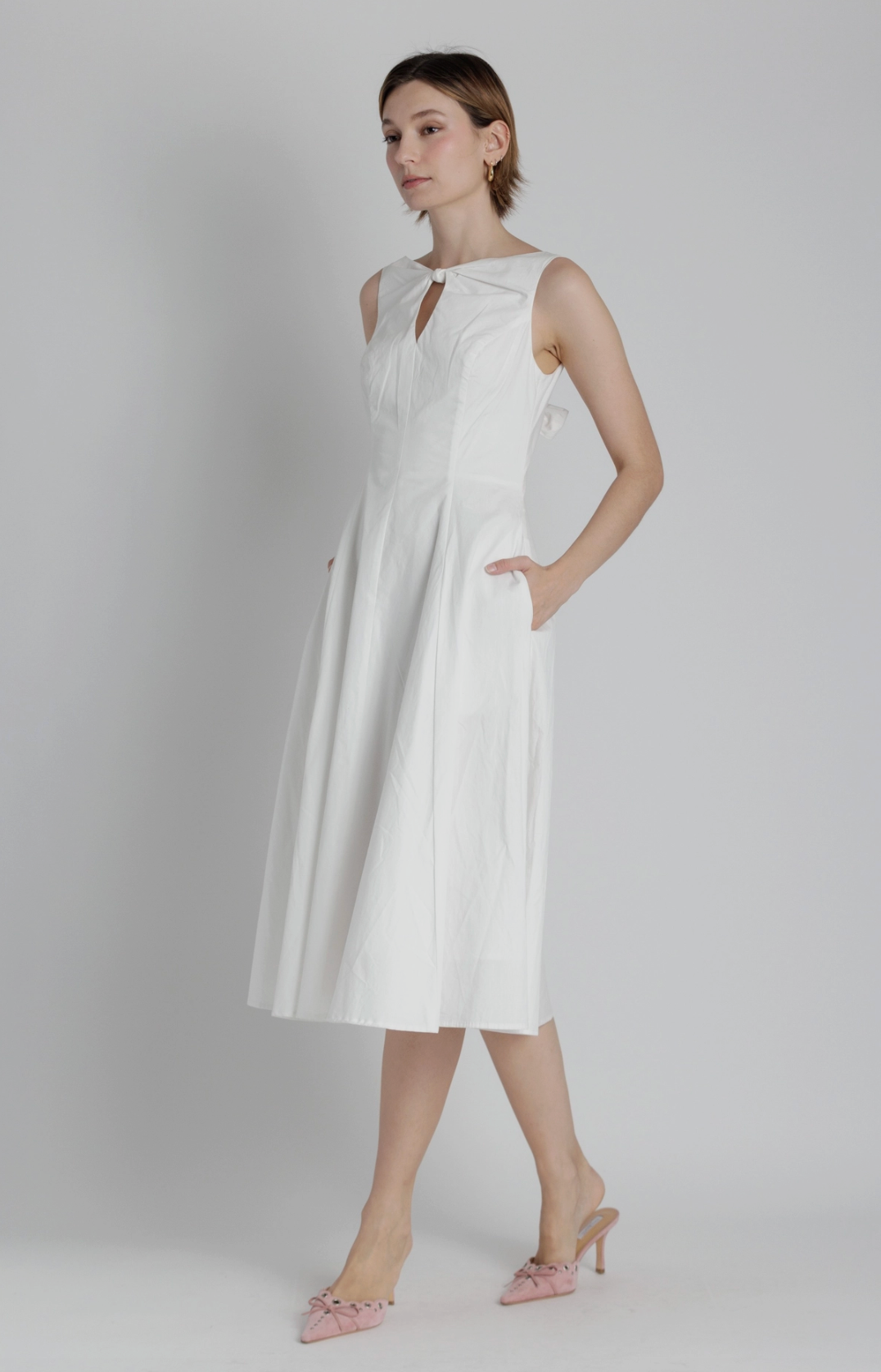 Poplin Keyhole Midi Dress