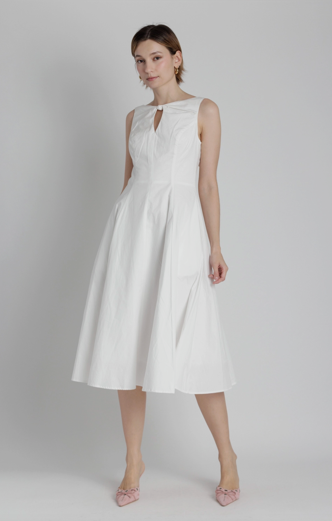 Poplin Keyhole Midi Dress