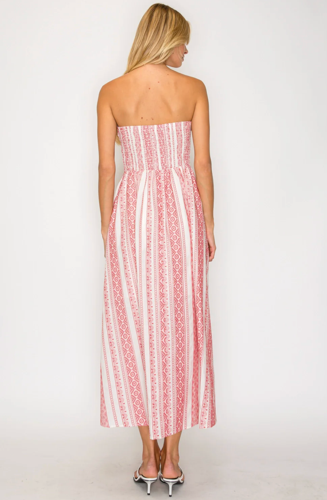 Crimson Weave Tube Midi Dress