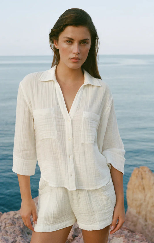 Helena Airy Gauze Button Up