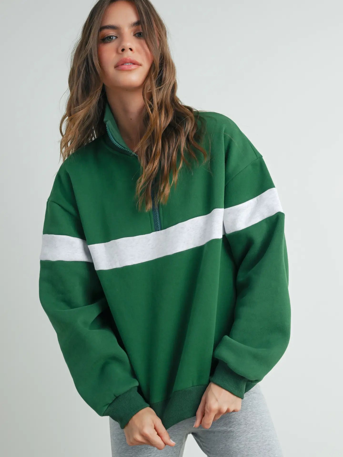 Two-Toned Half Zip Collar Sweatshirt