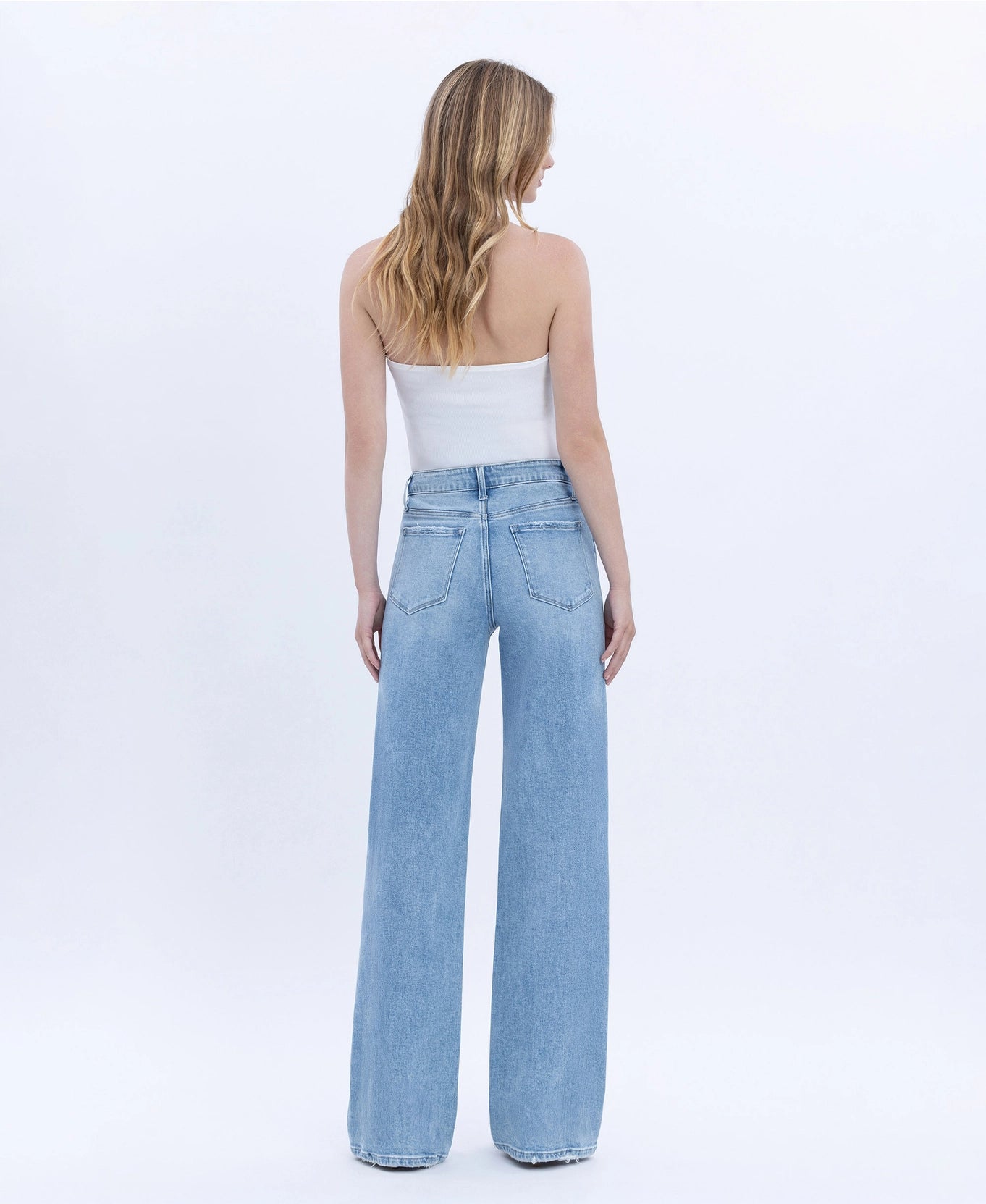 Advantageous High Rise Full Length Light Wash Wide Jeans