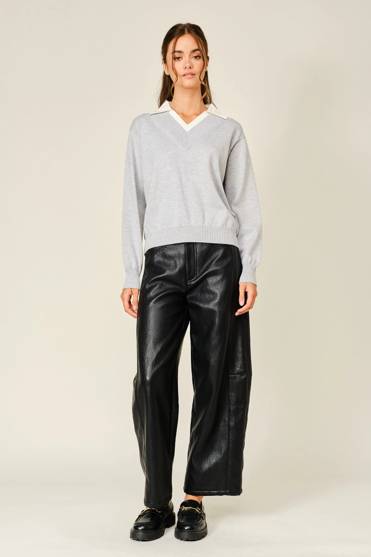Soft Vegan Leather Barrel Pants