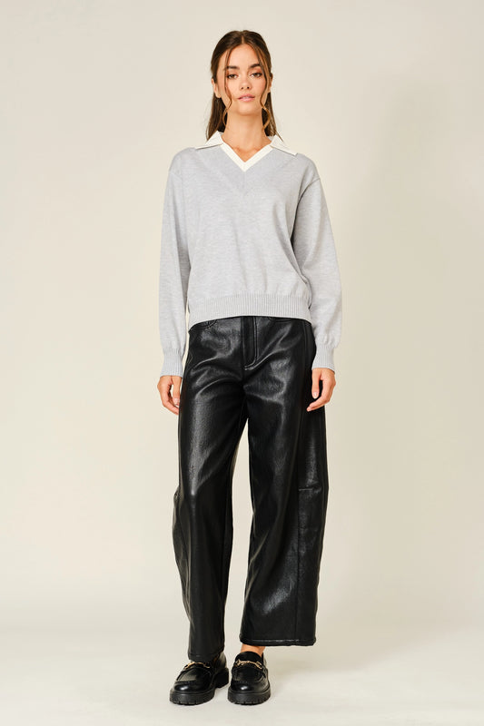 Soft Vegan Leather Barrel Pants