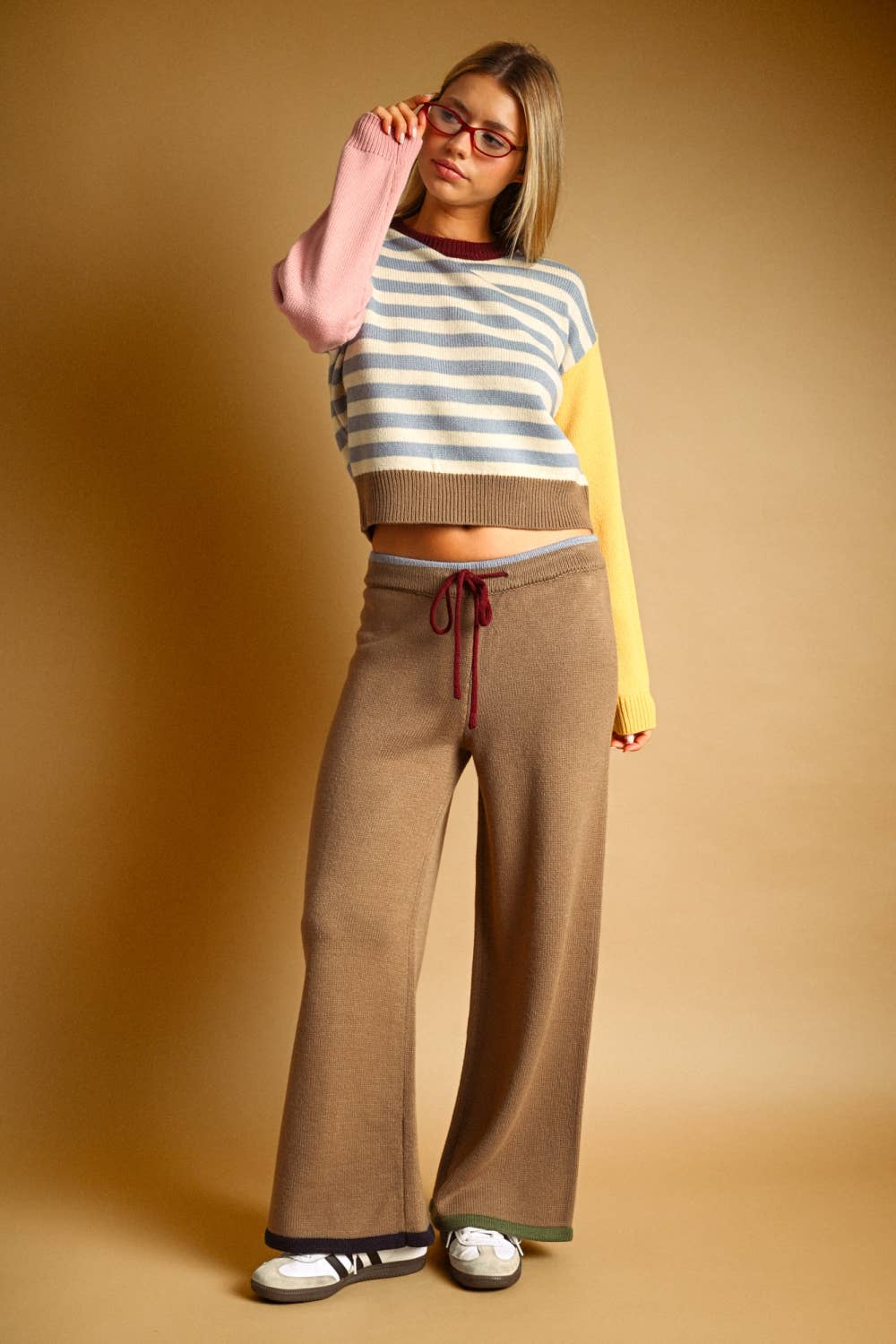 Color Mixed Knit Pants