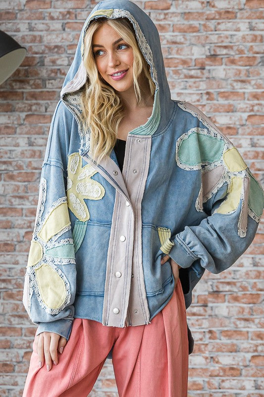 Floral Patchwork Pullover Hoodie