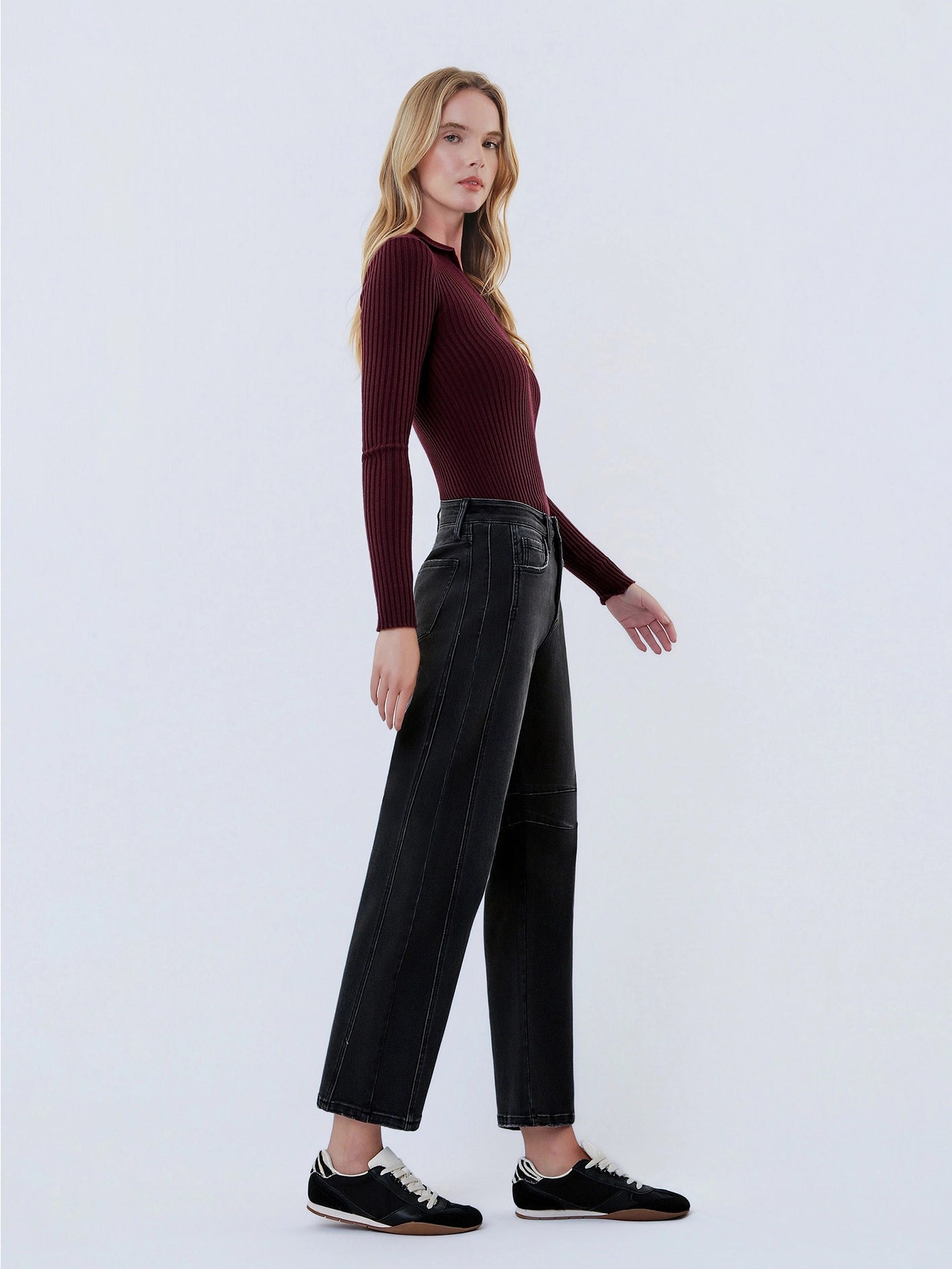 High Rise Black Ankle Barrel Leg
