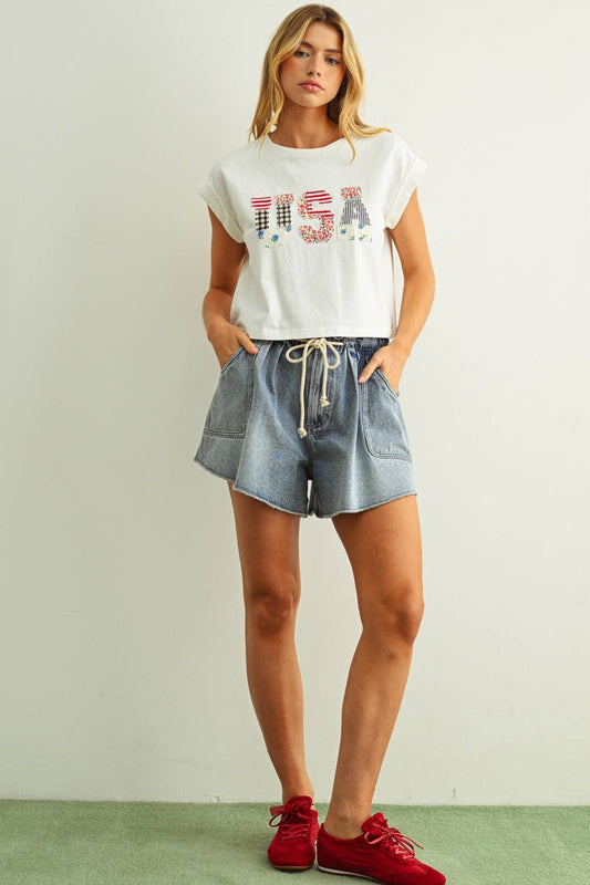 USA Floral Patchwork Tee