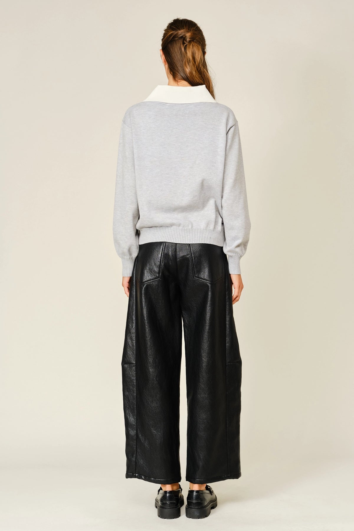 Soft Vegan Leather Barrel Pants