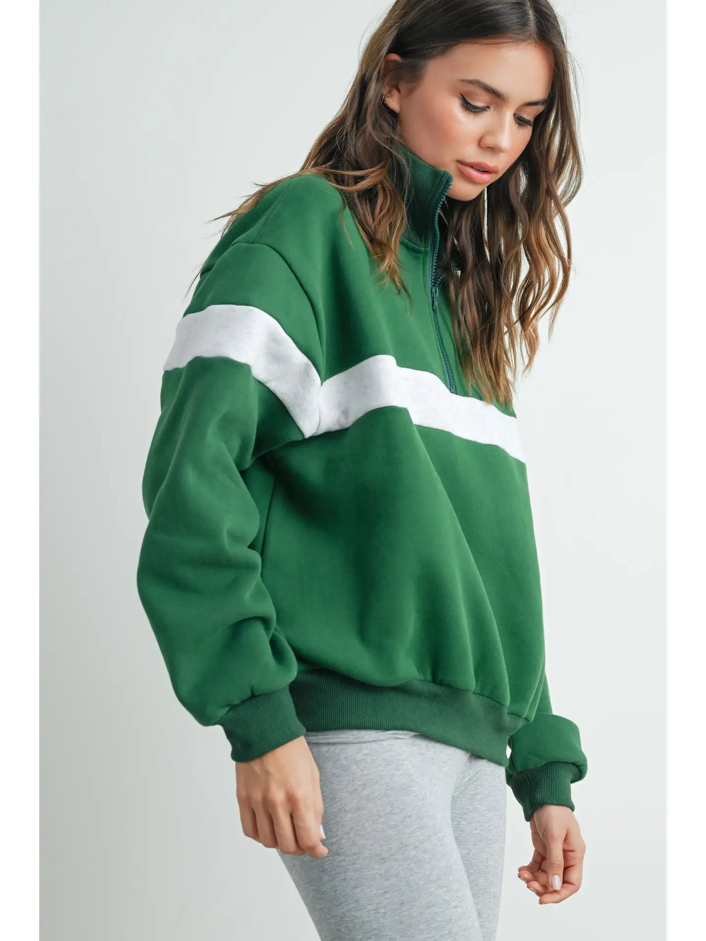Two-Toned Half Zip Collar Sweatshirt