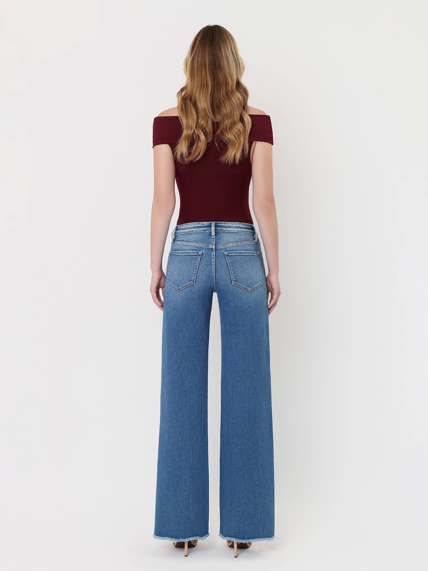 Brassica Mid Rise Raw Hem Medium Wash Jeans