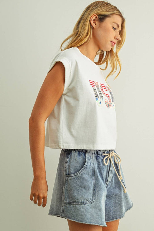 USA Floral Patchwork Tee