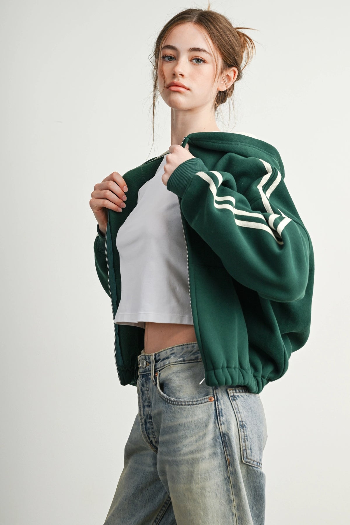 Side Stripe Zip-Up Hoodie