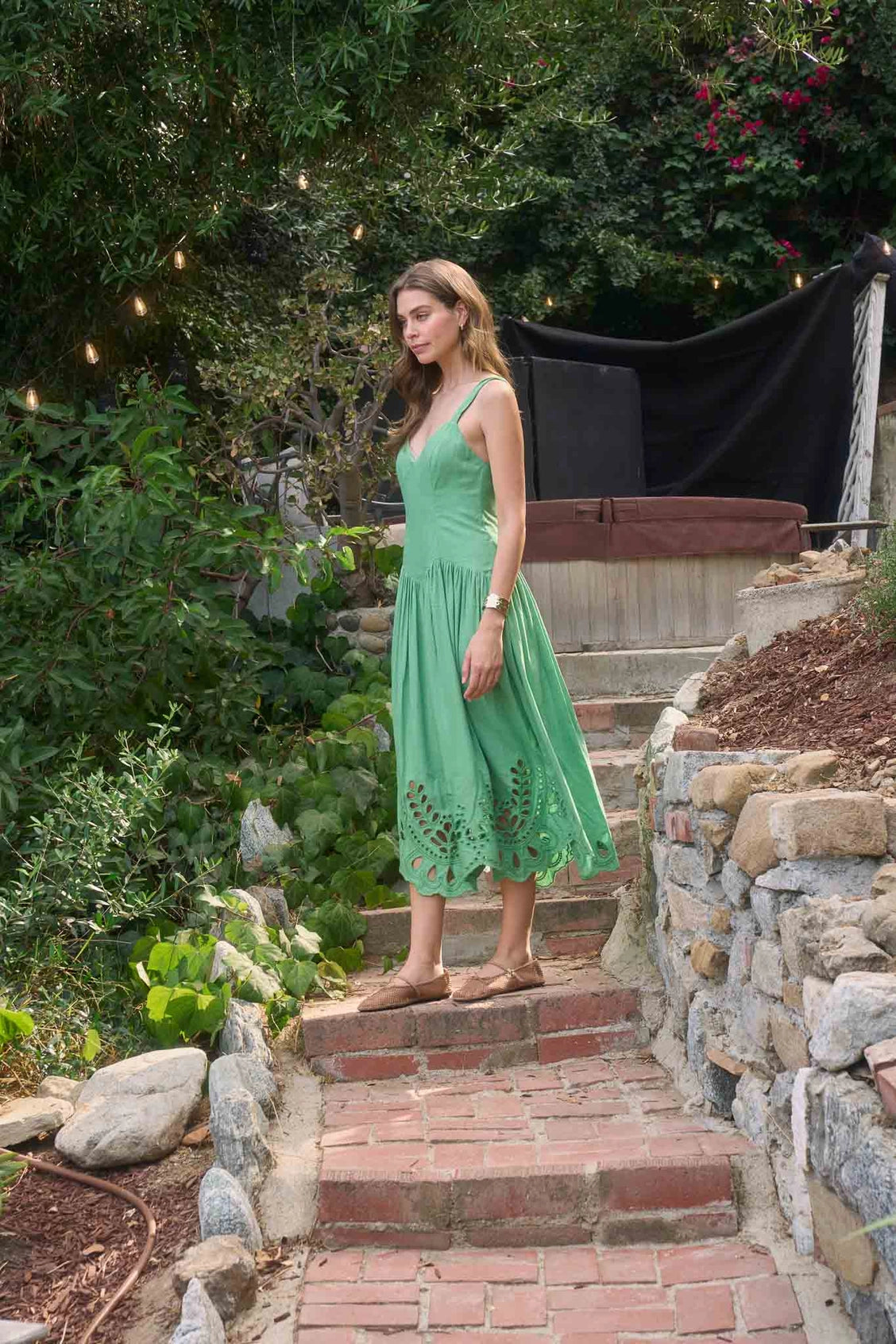 Gorjina Eyelet Detail Midi Dress