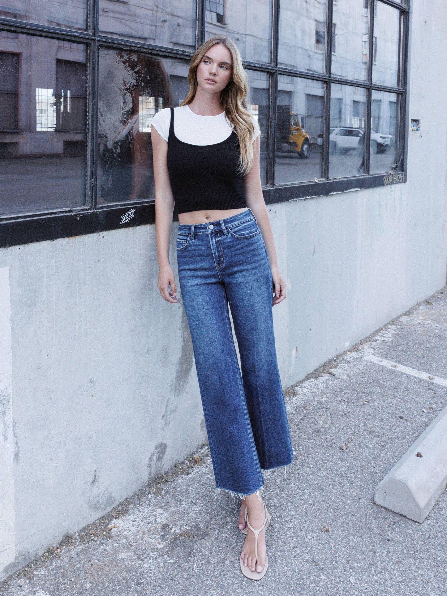 Rational High Rise Trouser Press Wide Leg Jeans