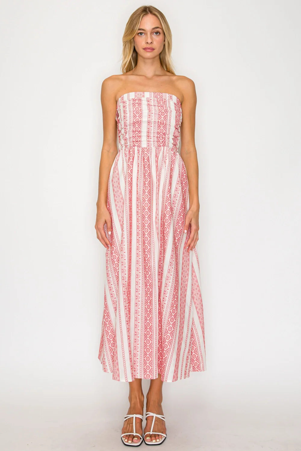 Crimson Weave Tube Midi Dress