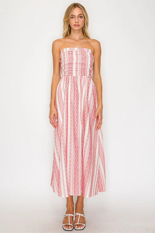 Crimson Weave Tube Midi Dress