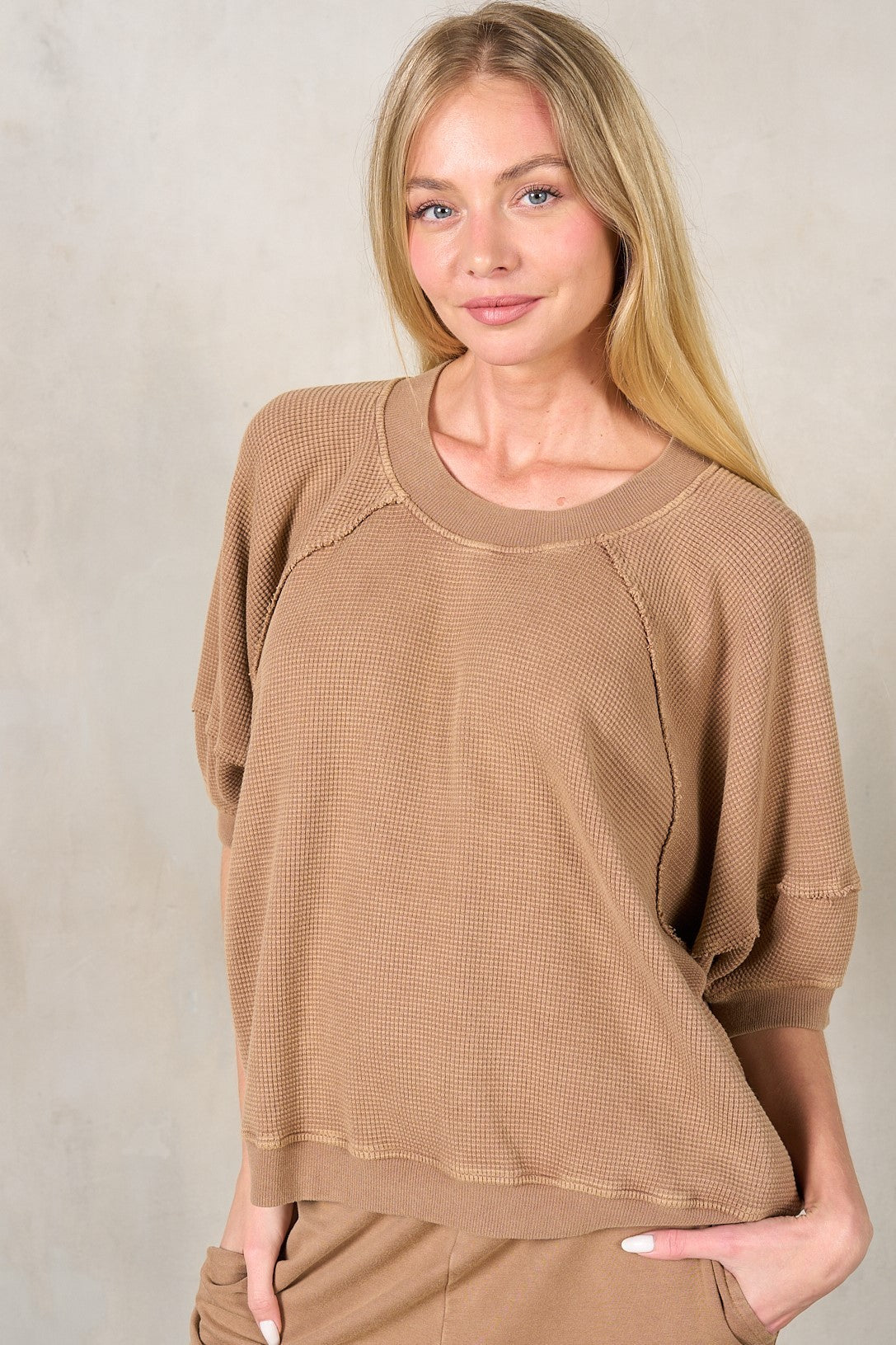 Waffle Puff Sleeve Top