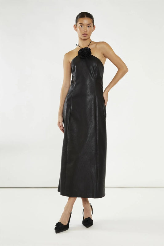 Halter PU Midi Dress