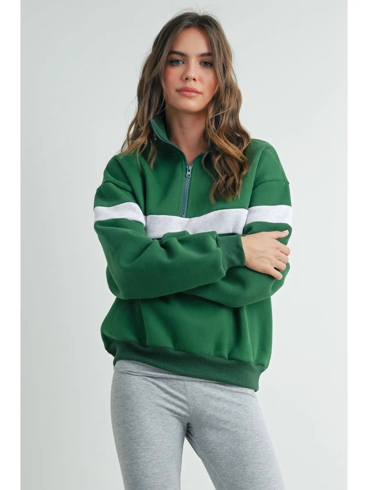 Two-Toned Half Zip Collar Sweatshirt