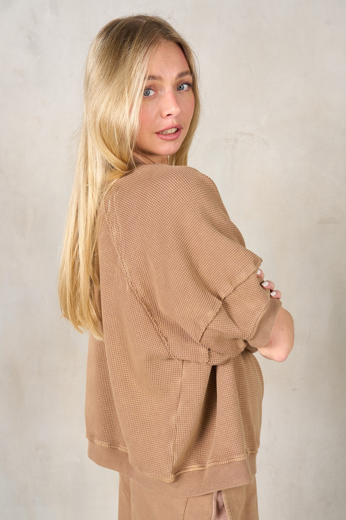 Waffle Puff Sleeve Top
