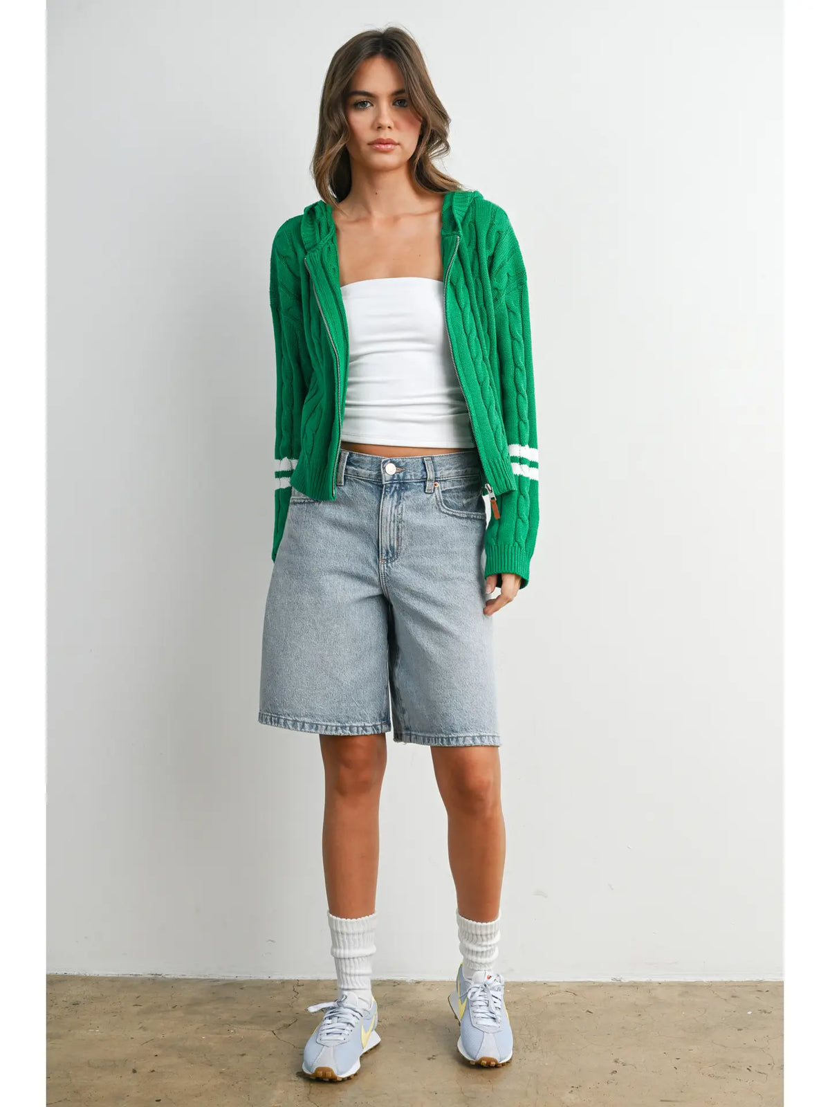 Cable Knit Zip-Up Hoodie Cardigan
