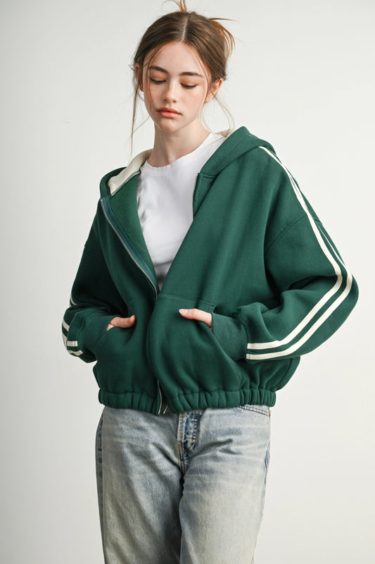 Side Stripe Zip-Up Hoodie