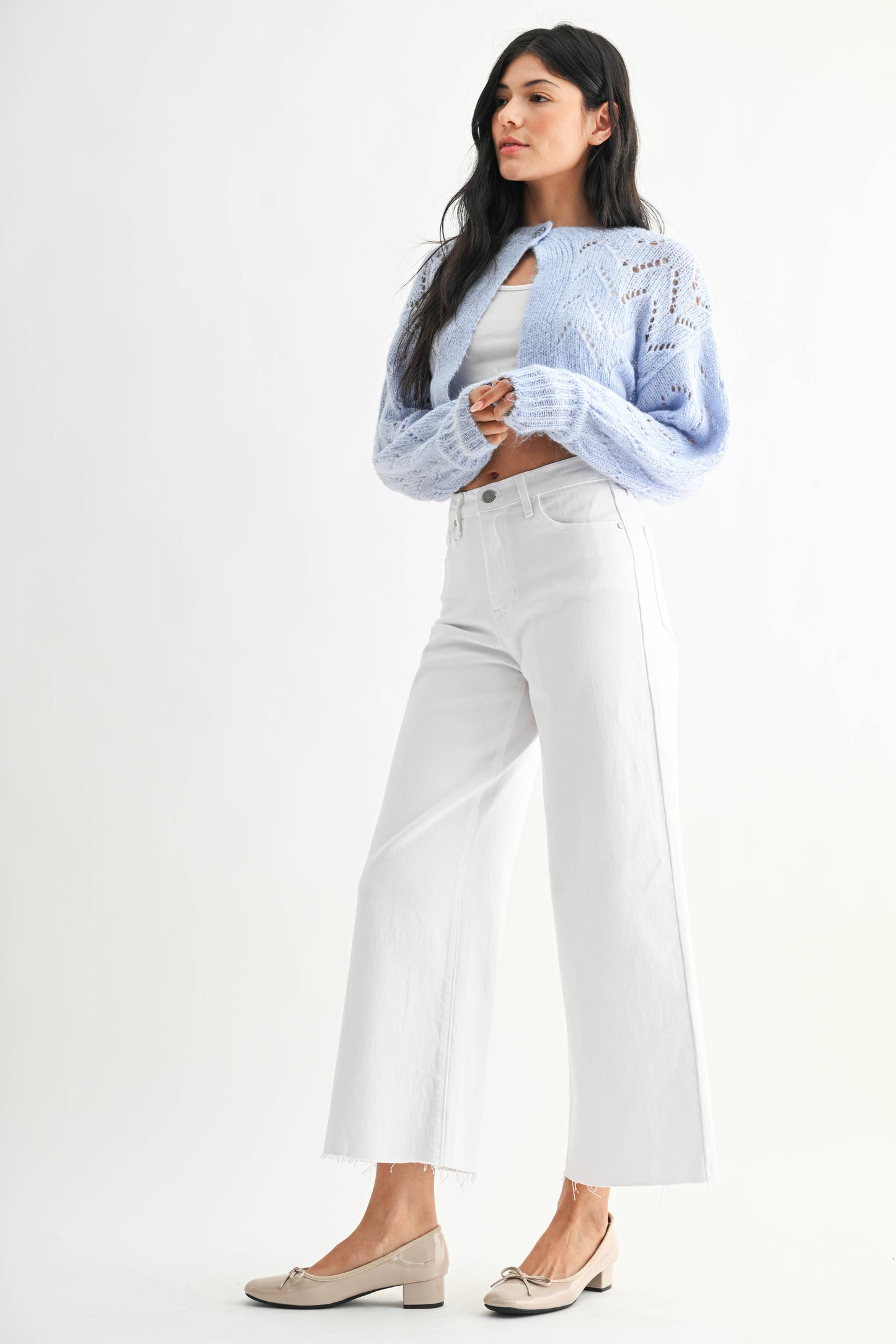 White Scissor Cut Wide Leg