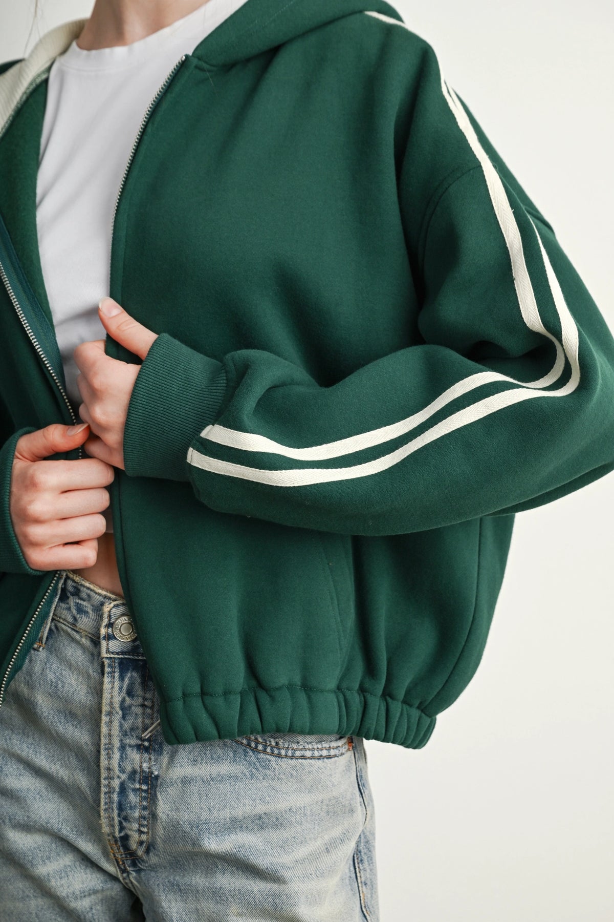 Side Stripe Zip-Up Hoodie