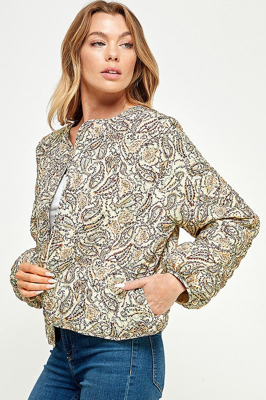 Print Quilted Long Sleeve Jacket