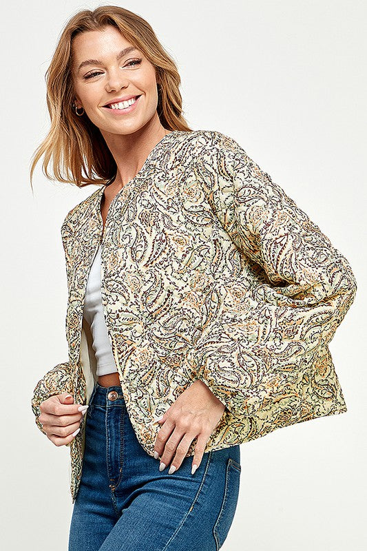 Print Quilted Long Sleeve Jacket